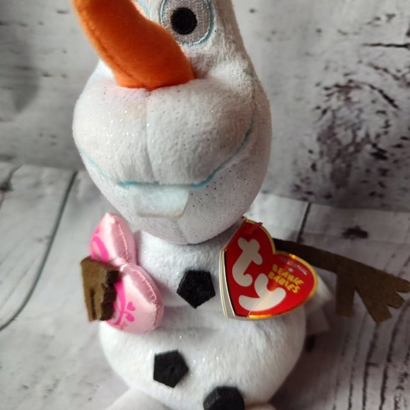 ty Beanie Babies Disney Frozen Olaf Snowman with Pink Heart Elsa Anna - Picture 2 of 7